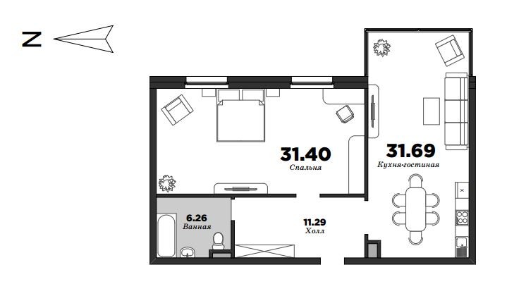 NEVA HAUS, 1 bedroom, 80.64 m² | planning of elite apartments in St. Petersburg | М16